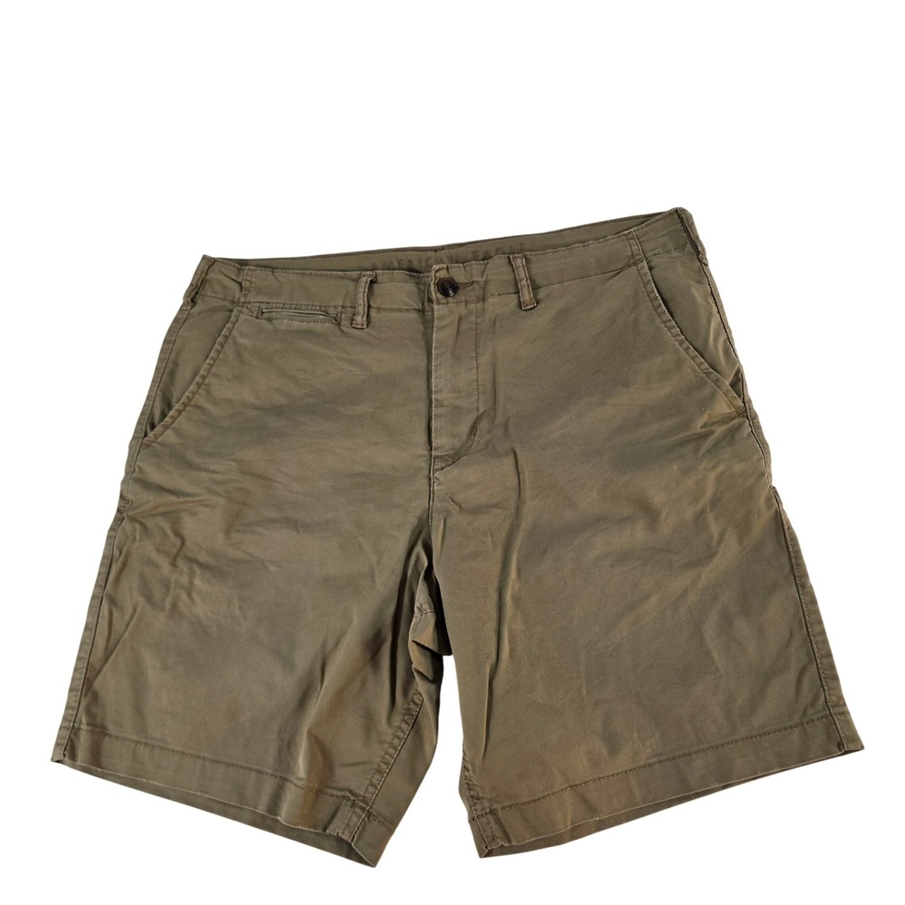 American Eagle Mens Classic Chino Shorts Khaki Tan Size 36 Cotton Blend Stretch